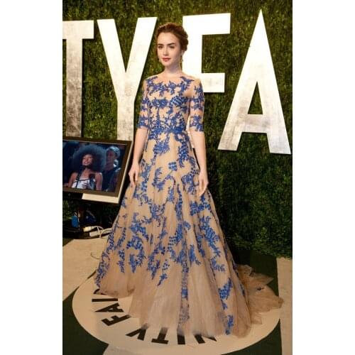 Gorgeous Lace Appliques Half Sleeves Prom Gown A Line Floor Length Evening Dress for Wedding Party Custom Made