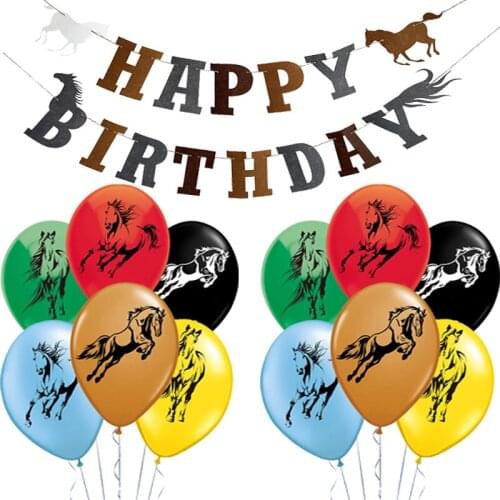 Riding Horse Balloon Farm Theme Latex Balloons Banner Happy Birthday Party Decoration Kids Boy Jungle Animals Zoo Toys Globos