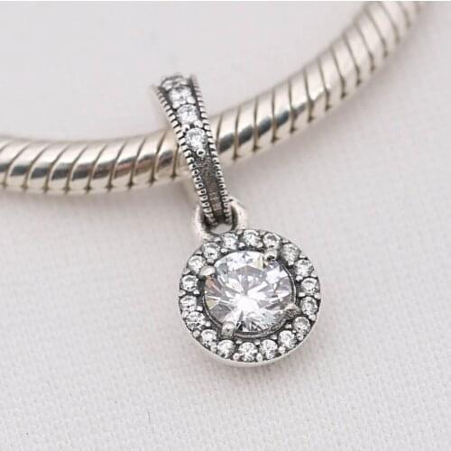 S925 DIY Jewelry Solitaire Encircled Dangle Charm fit Lady Bracelet Bangle Girl Gift Clear CZ