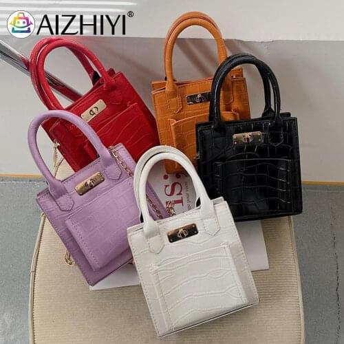 Fashion Women Alligator Pattern Pure Color Chain Crossbody Shoulder Messenger Bag Casual Ladies Small Top-Handle Handbags