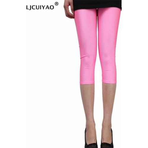 LJCUIYAO Women Capri Leggings Solid Color Fluorescent Shiny Pant Leggings Large Size Spandex Shinny Elasticity Casual Trousers