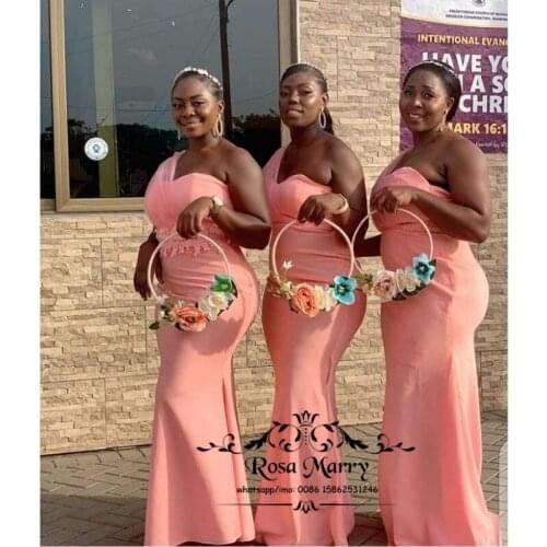 Women One Shoulder Mermaid Bridesmaids Dresses 2021 Sexy Lace Appliques Cheap African Nigeria Wedding Guest Gown Maid Of Honors