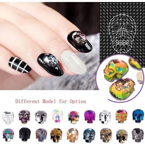 10pcs Nail Art Flat Back 3d Glitter Halloween Skull Rhinestone Decorations Jewelry Ghost Head Nails Crystal Drill Stone