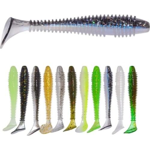 14pc/lot 55mm Worm Soft Lures Easy Shiner Jig Wobblers for Carp Bass Swimbait Fishing Artificial Double Color Silicone soft bait