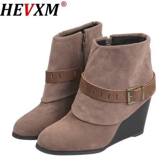 2021 Women Ankle Boots Chaussure High Heels Pumps Booties Plus Size Autumn Wedges Pu Leather Shoes Woman Zapatos Mujer Sapato