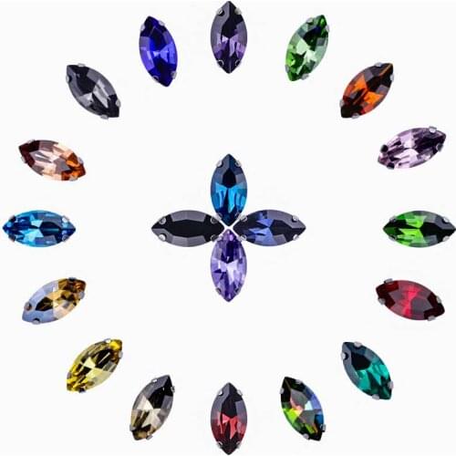 24 color Navette sew on rhinestones horse eye shape silver paw marquise wedding dress accessories bag trim