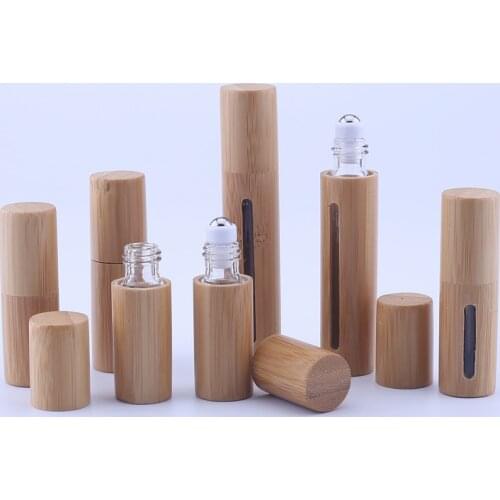 50pcs 3ML 5ML 10ML Natural Bamboo Wood Bottle Perfume Empty Oil Bottle Stainless Roll On Ball Perfume Aromatherapy Bottle