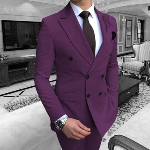 ANNIEBRITNEY Purple Suit Men Formal Slim Fit Groom Tuxedo For Wedding Prom Party Dresses Male Classic Mens Suit Blazer Pants