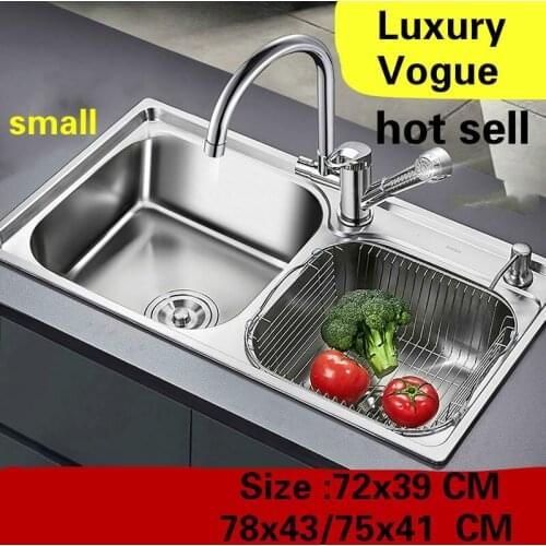Free shipping Apartment do the dishes vogue kitchen double groove sink small 304 stainless steel hot sell 72x39/75x41/78x43 CM