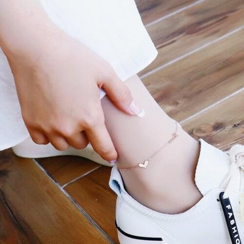 Love Heart Letter Pendant Rose-Gold Titanium-Steel Anklet Women Fashion Jewlery Wedding Valentine Day Mothers Day Gift (GA133)