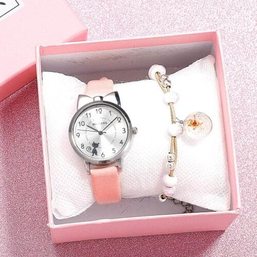 2021 Fashion Student Childrens Watch Little Girl Watch Kids Watch Analog Children Quartz Electronic Watch Set Box Gift Clock