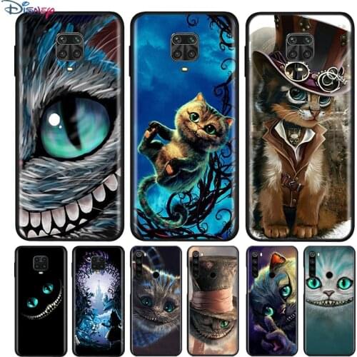 Black Silicone Cover Alice in Wonderland Cat For Xiaomi Redmi Note 10 10S 9 9S Pro Max 9T 8T 8 7 6 5 Pro 5A Phone Case