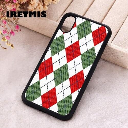Iretmis 5 5S SE 2020 Phone Cover Case for iPhone 6 6S 7 8 Plus X Xs XR 11 12 Mini Pro Max Argyle Plaid Grid Red Green Christmas