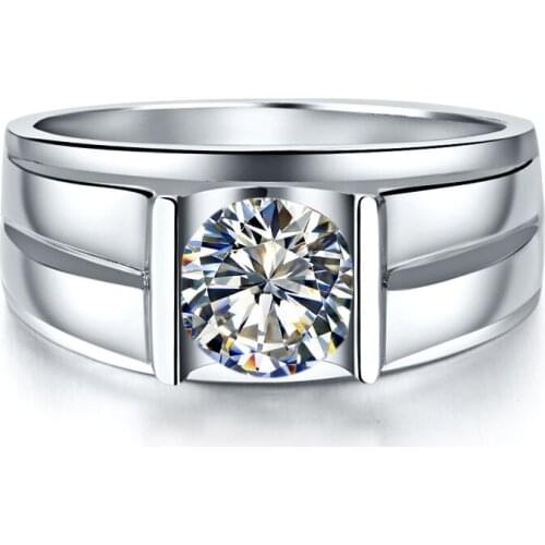 Genuine Gold 14K Solitaire Male Ring Engagement Jewelry Propose 1Carat Moissanite Real White Gold AU585 Ring for Man