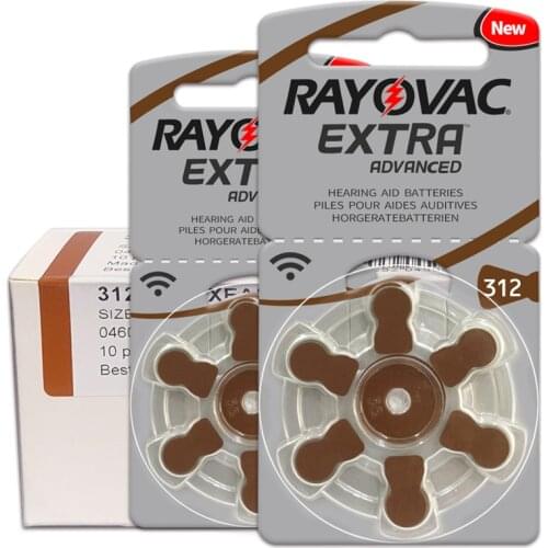 60 PCS/1 box Hearing Aid Batteries RAYOVAC EXTRA-A312/312/PR41 Zinc Air batterie 1.45V Size 312 Diameter 7.9mm Thickness 3.6mm