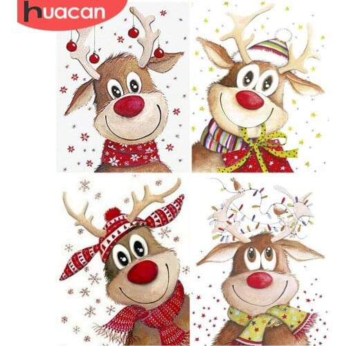 HUACAN Christmas Deer Painting By Number Animal Kits For Adults Handpainted DIY Coloring By Number Cartoon On Canvas Home Decor