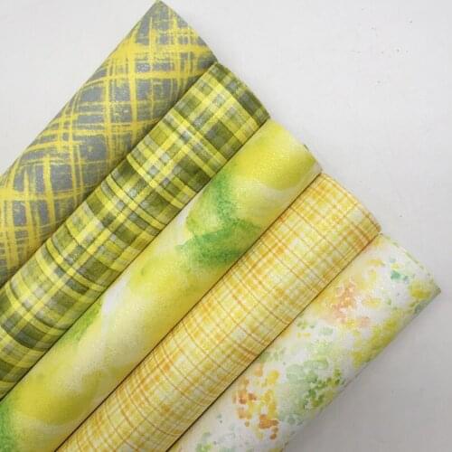 LEOsyntheticoDIY Yellow Plaids Stripes Printed Glitter Leather Fabric Vinil with Felt Backing For DIY Bows 21X29CM R069