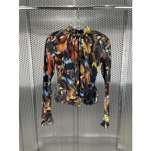 Fashion 2021AW Autumn New Women Flower Prints Long Sleeve Slim T-Shirt Female Casual Tee Tops Ddxgz2 6.28