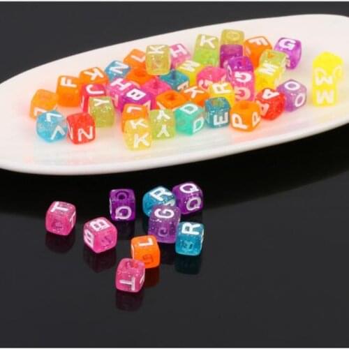 Fashion mix color DIY plastic white enamel alphabet letter with hole loose beads 6/7MM 100 pieces nb199