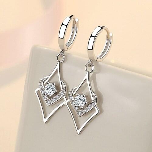 925 Sterling Silver Crystal Heart Drop Earring For Women Girls Wedding Party Elegant 2021 Jewelry eh181