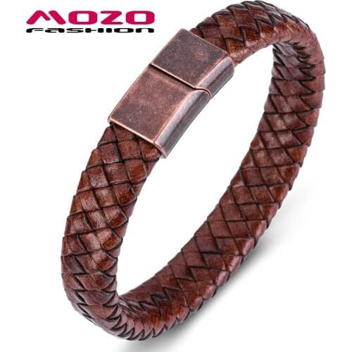 Fashion Classic Genuine Leather Retro Bracelet For Men Hand Charm Jewelry Braided Magnet Handmade Wholesale Price Bangle