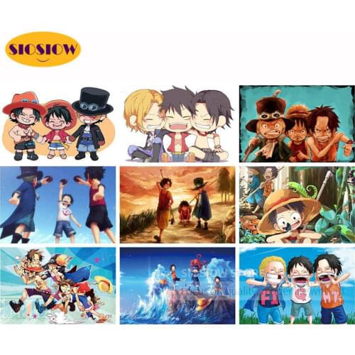5D DIY Diamond Painting One Piece ASL Brother Ace Luffy Sabo Anime Full Set Daimond Embroidery Cross Stitch Decor Room Art Gifts