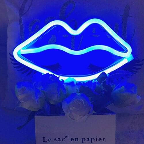 Lip Shaped Neon Sign Always on USB/Battery Powered Acrylic Wall Decor Hanging Decorative Home Atmosphere LED Night Light M56