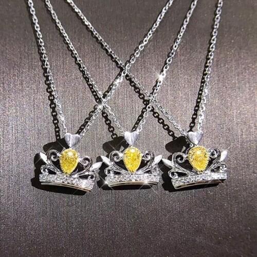 Huitan Novel Design Silver Color Pendant Necklace for Women Inlaid Yellow Pear Cubic Zirconia Heart Necklace Wedding Jewelry New