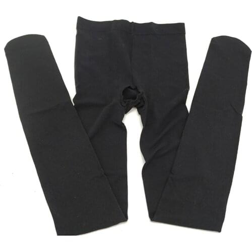 Men Women Sexy Open Penis Sleeve Tights Elastic Warm Pantyhose Thick