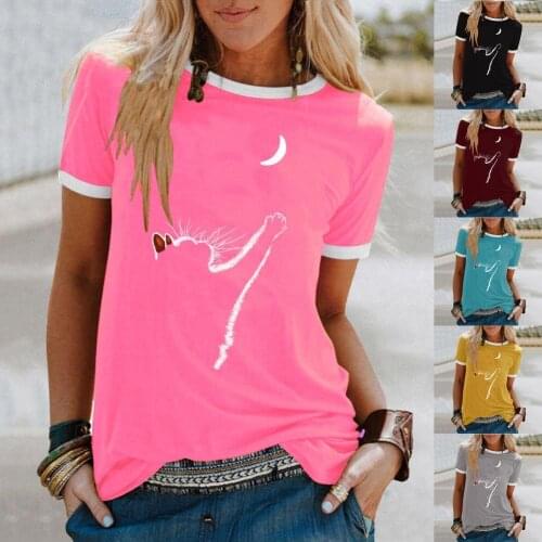 Casual Popular Patchwork Animal Print Tops Short Sleeve T-shirt Round Neck for Office