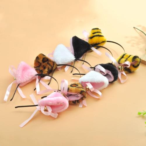 Sexy Girl Lolita Cat Ear Headband with Bell Anime Black Pink White Leopard Lovely Princess Cat Ear Cosplay Headwear for Woman
