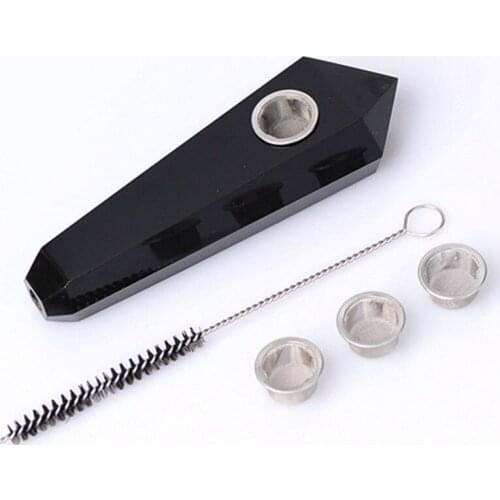Nature black obsidian crystal smoking pipes quartz wand free brush