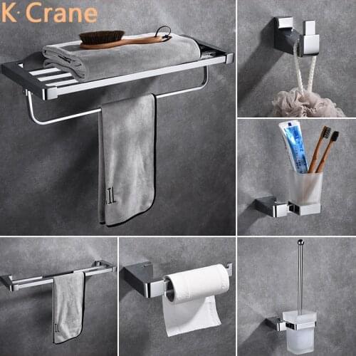 Silver Bathroom Accessories Set Wall Mount Towel Shelf Copper Towels Bar WC Roll Paper Hanger Chrome Soap Holder Brass Bath Rack