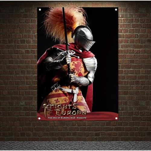 Medieval Warrior Armor Painting Wall Hanging Knight Templar Flag Banner Hang on the wall 4 grommets Custom Flag Home Decor H9