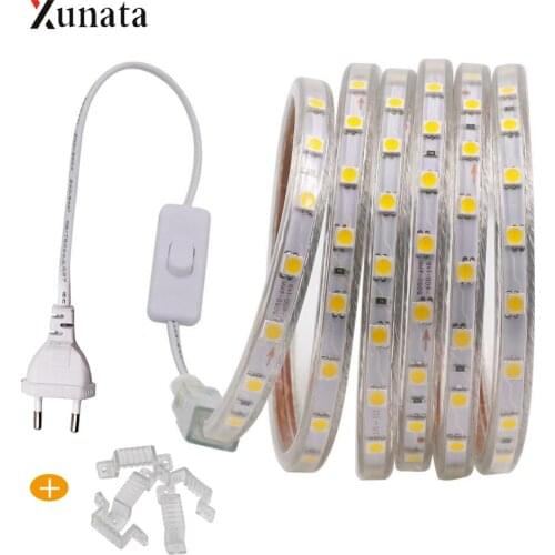 LED Strip Light 5050 220V 110V 60LED WIFI RGB White Flexible LED Tape Waterproof LED Ribbon Lights With EU US Switch Power Plug