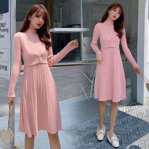 Moms Womens Nursing Sweater Autumn Winter Sweet knitted Dresses Maternity Breastfeeding pregnancy Dresses for Pregnant Women