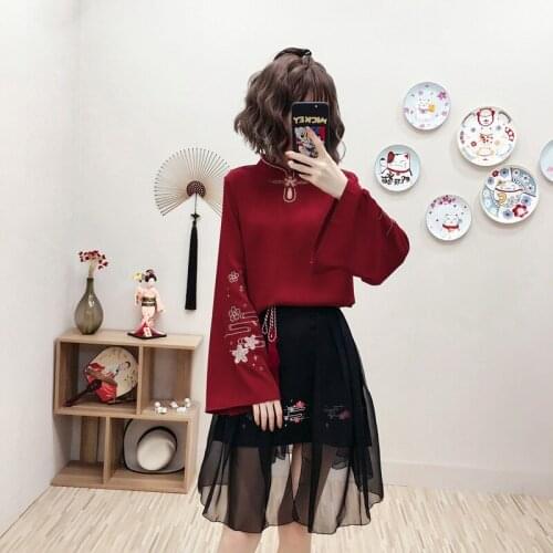 Harajuku Chinese Top Japanese Sweets Ladies Tops And Blouses 2021 Preppy Style Chinese Style Clothing Women Clothes KK3652