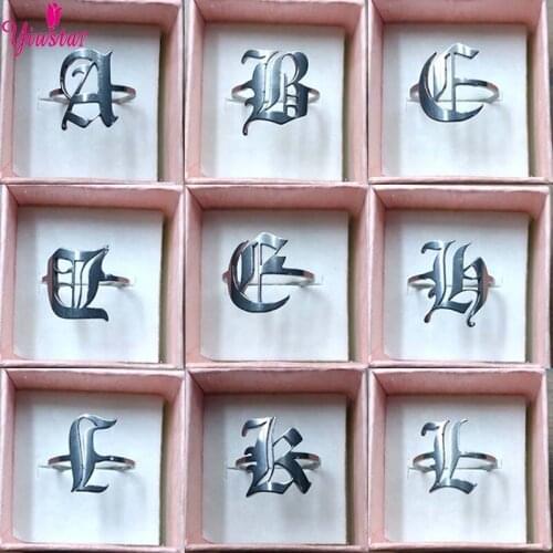 Unisex Gold A-Z 26 Letters Initial Name Ring for Women Mens Geometric Stainless Steel Creative Finger Ring Jewelry Wholesale