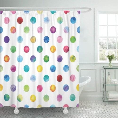 Blue Confetti Polka Dot Pattern Watercolor Colorful Circles Shower Curtain Waterproof Polyester Fabric 72 x 72 Inches with Hooks