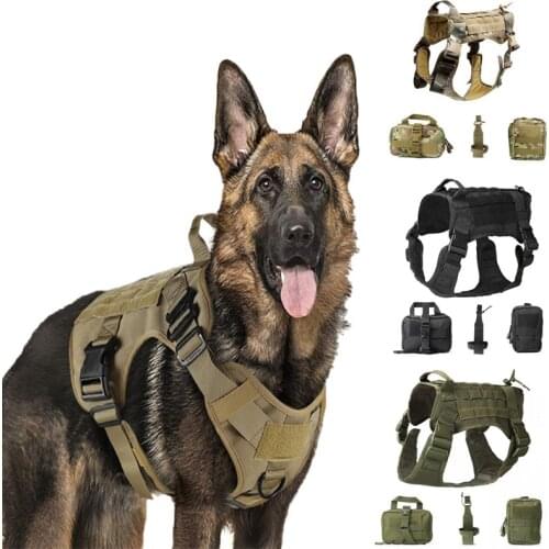 Military Army Police Dog Vest Tactical Hunting Vest For Service Dog Harness Training Combat Dog Harness Clothes With Pouch Bag