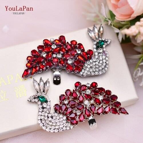 YouLaPan X36 Luxurious Shoe Buckle Bird Shoe Clip Red Rhinestone Shoe Clip for Bride Women High Heel Charm Wedding Accessories