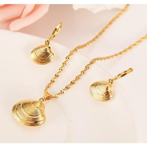 African gold pendant Necklace Earring Set Women Party Gift cute big fan shell charms women girls Fine kids Jewelry gift png