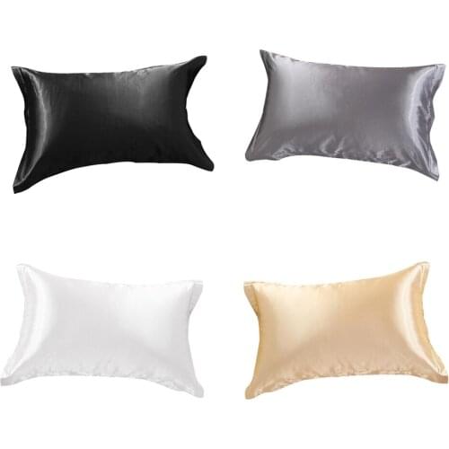 1PCS Satin Silk Pillowcase Solid Color Satin Imitated Silk Pillow Cover US Twin Queen King Size Pillowcase