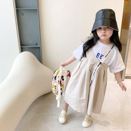 2021 Summer New Girls Pants 2-8 Y Baby Girls Casual Loose Overalls Kids Korean Suspenders Wide-leg Pants Childrens Jumpsuits