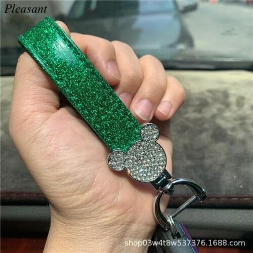 2021 Fashion Car Keychain Creative Sequin Ribbon Crystal Diamond Car Key Chain Bag Pendant Cartoon Key Ring Charm Gift