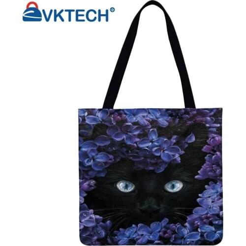 22 styles of ladies bags fashion ladies flower bush cat printed linen one-shoulder shopping bags casual large-capacity handbags