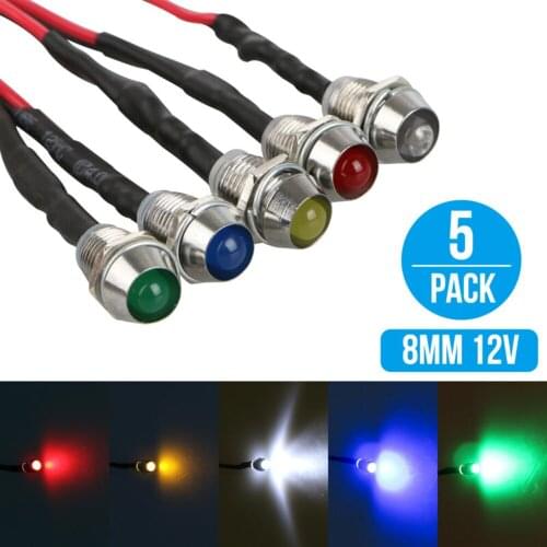 5pcs Truck Marine 12V 8mm LED Indicator Pilot Dashboard Panel Warning Light High Quality