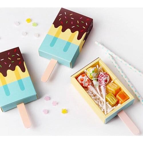 50Pcs Ice Cream Shape Gift Boxes Baby Shower Birthday Party Candy Box Cartoon Drawer Gift Bag for Kids Party Favor Box