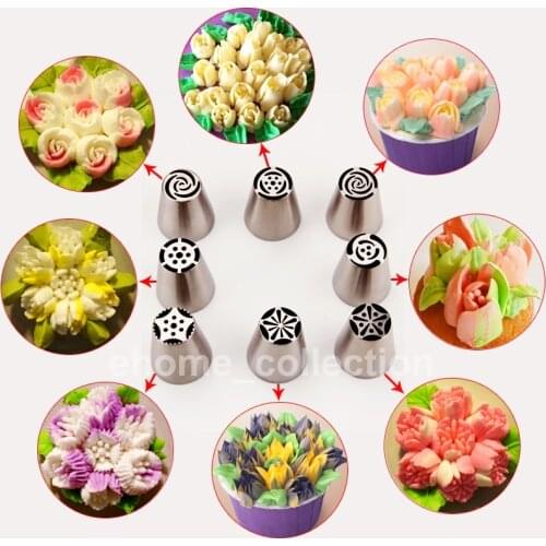 8Pcs Flowers Icing Piping Nozzles Stainless Steel Pastry Tips Confectionery Cupcake Buttercream Decorating Baking Tools