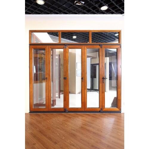 Aluminum Clad Wooden Folding Door with Double Glazing Tempered Glass